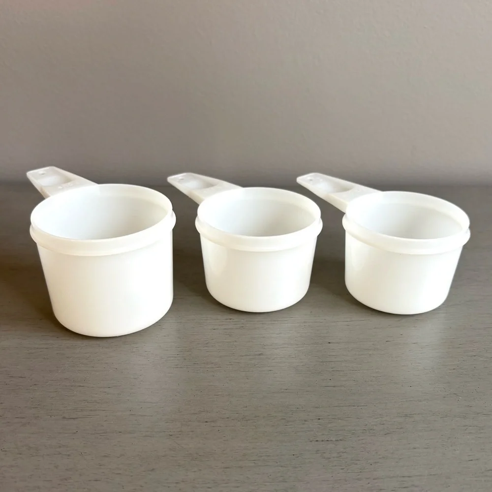 VTG Tupperware White Clear Measuring Cups Nesting 1 cup, 3/4 cup, 2/3 cup USA